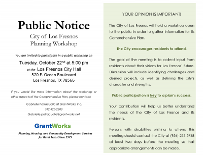 City of Los Fresnos Comprehensive Plan Workshop Notice