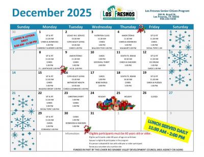 Los Fresnos Senior Citizen Program December 2025 Calendar 