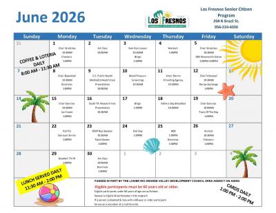 Los Fresnos Senior Citizen Program June 2026 Calendar 