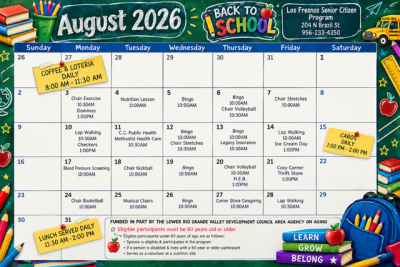 Los Fresnos Senior Citizen Program August 2026 Calendar 
