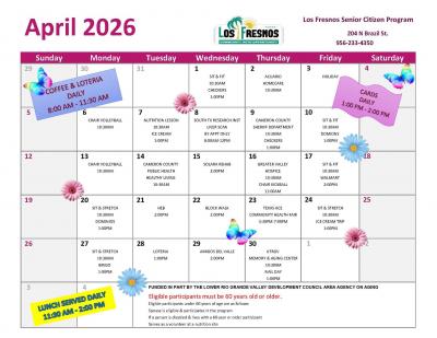 Los Fresnos Senior Citizen Program April 2026 Calendar 