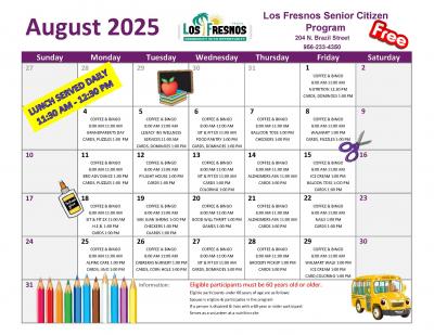 Senior Center Program August 2025 Calendar 