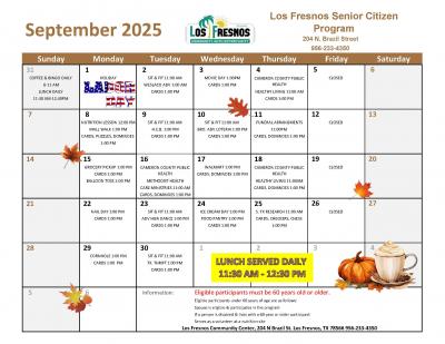 Senior Center Program September 2025 Calendar 