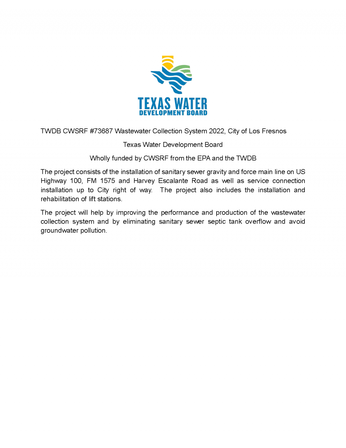 TWDB CWSRF #73687 Wastewater Collection System 2022, City of Los Fresnos