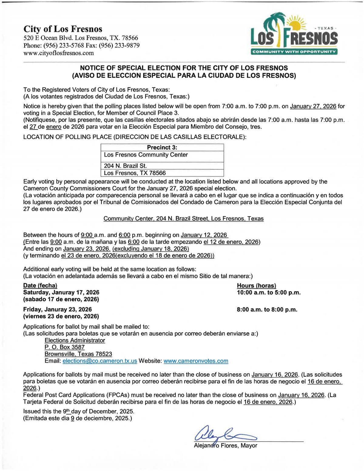 Notice of Special Election (Fill a Vacancy)